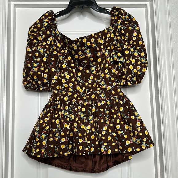 Women’s Bridgette Blouse size 8 in Brown and Yellow Autumn Adeigbo - Picture 6 of 9